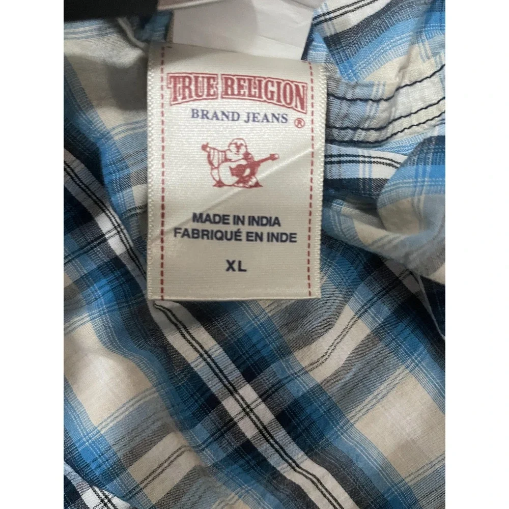 True Religion Ricky Western Shirt Mens XL Pearl Snap Plaid